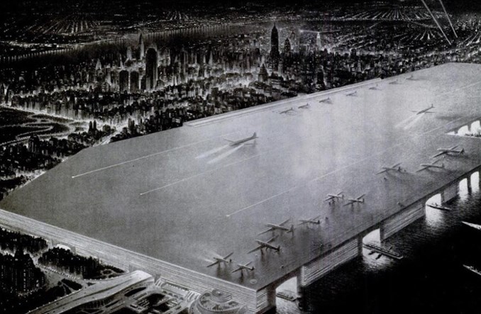Nowojorskie lotnisko marzeń na ogromnym dachu w wizji z 1946 roku