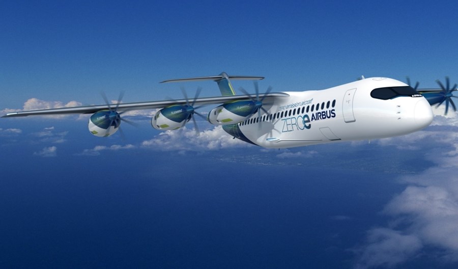 Airbus zaprezentował samolot na wodór z sześcioma silnikami turbośmigłowymi Airbus zaprezentował samolot na wodór z sześcioma silnikami turbośmigłowymi
