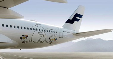 Muminek i Migotka na kadłubach A350 z okazji jubileuszu Finnair 