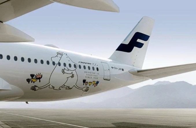 Muminek i Migotka na kadłubach A350 z okazji jubileuszu Finnair 